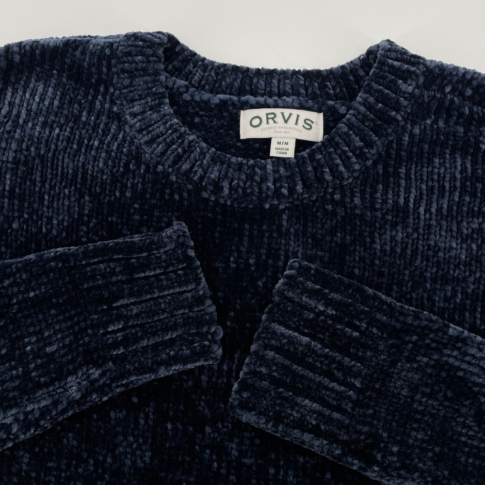 Orvis Classic Collection Navy Blue Chenille Crewneck Sweater Women's Size Medium